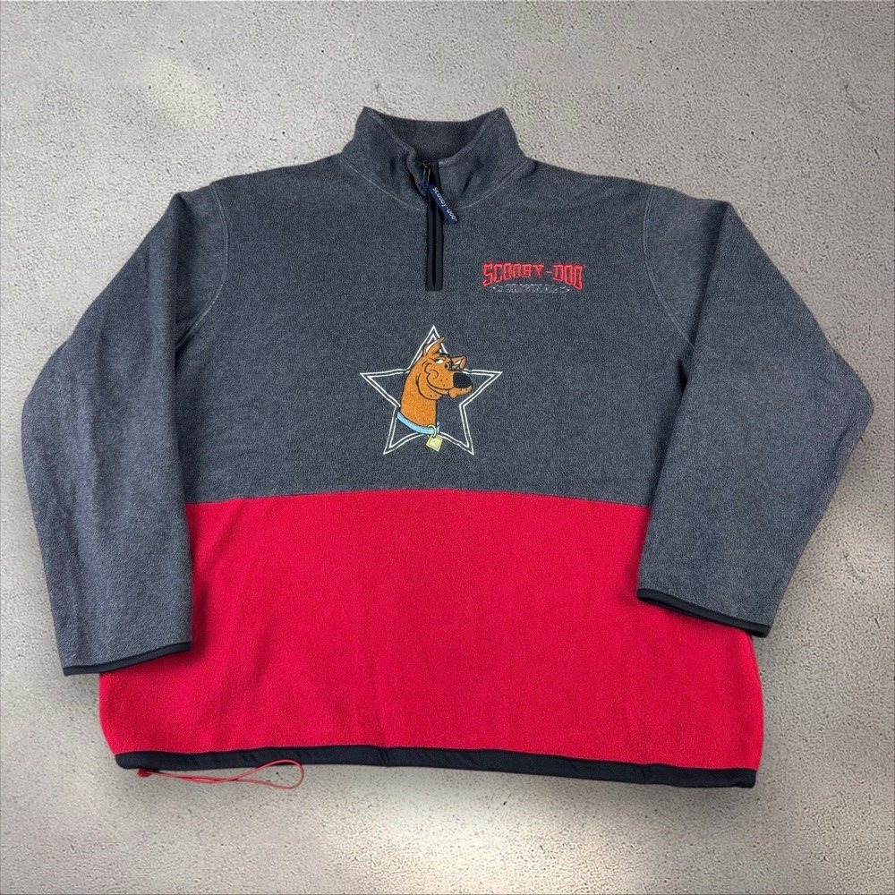 Vtg Y2K Cartoon Network Scooby Doo Embroidered 1/4 Zip Fleece Sweatshirt 22/24